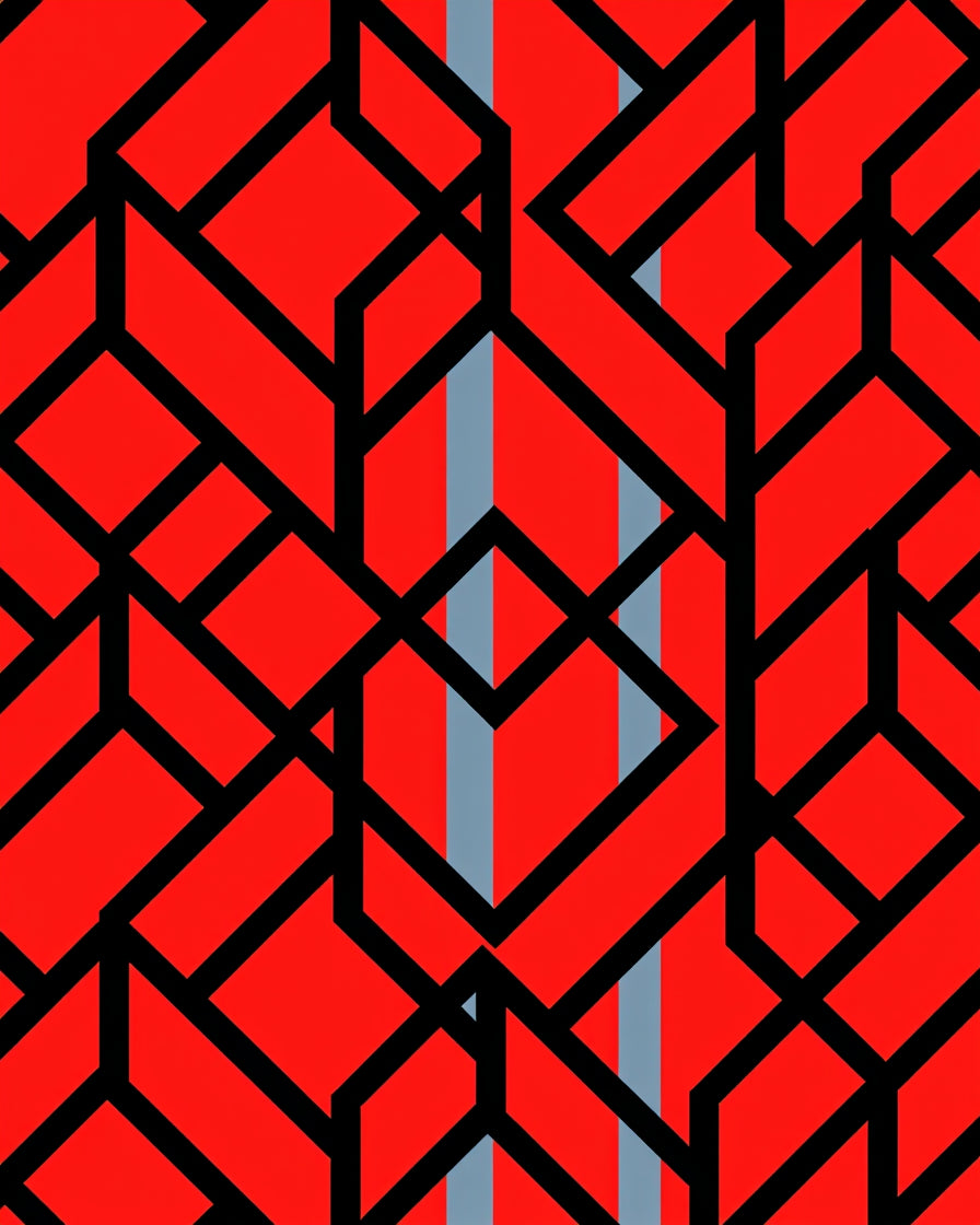 Modern Geometric Red Black Design Rug