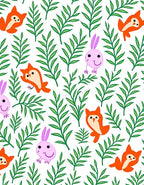 Whimsical Woodland Creatures Botanical Pattern Rug