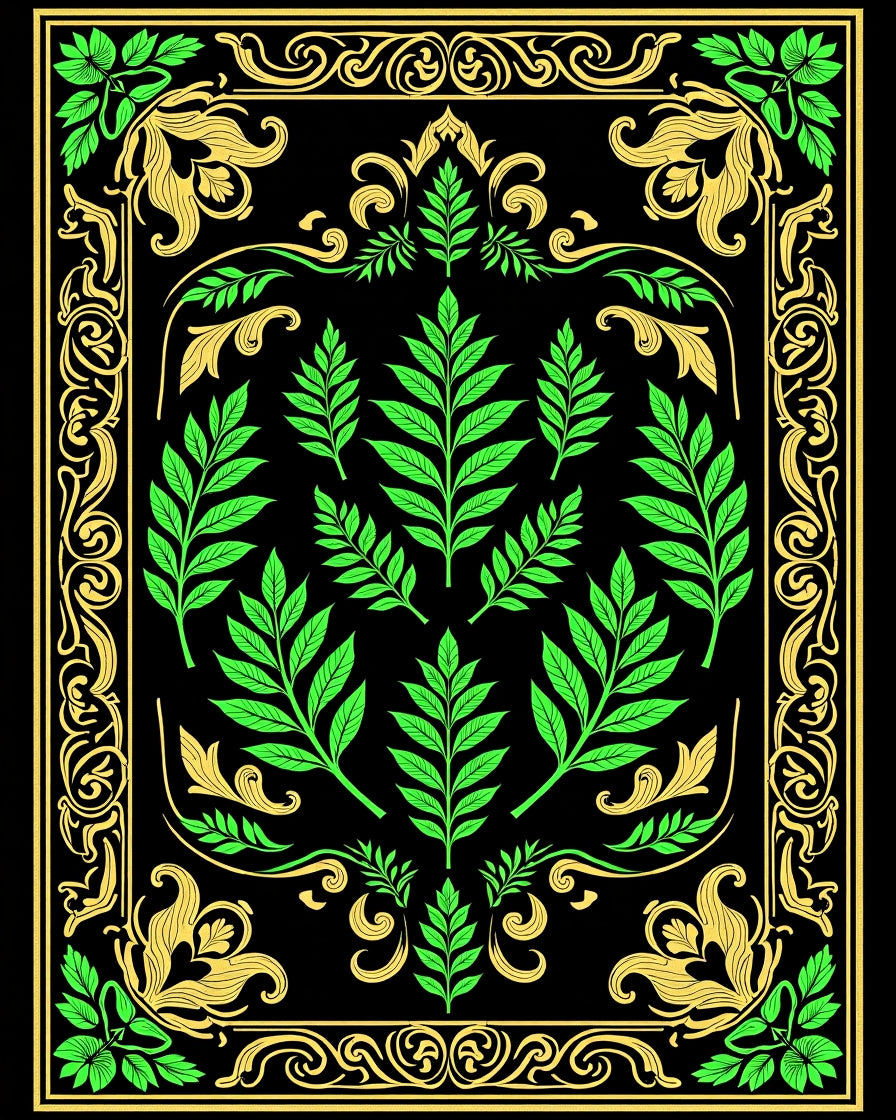 Ornate Green Gold Floral Motif Rug
