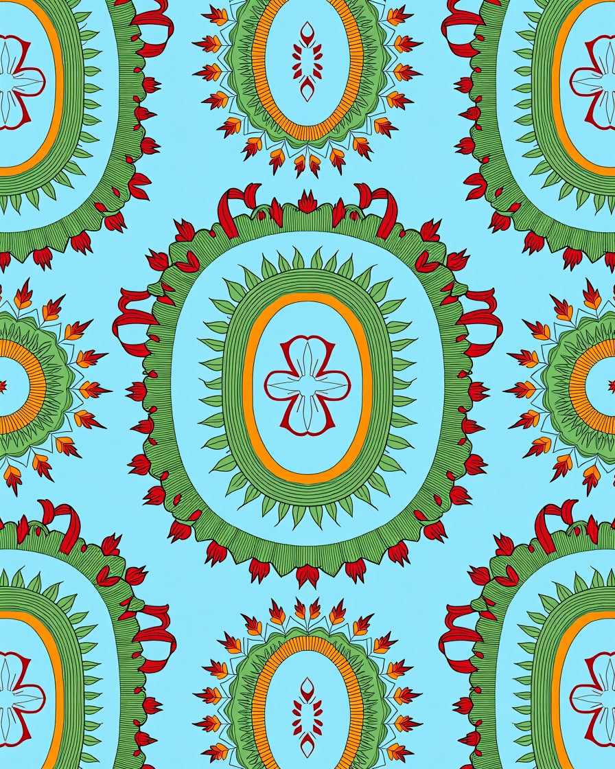 Oval Medallion Floral Pattern Rug