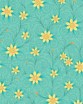 Aqua Yellow Floral Scroll Design Rug