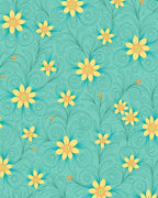 Aqua Yellow Floral Scroll Design Rug