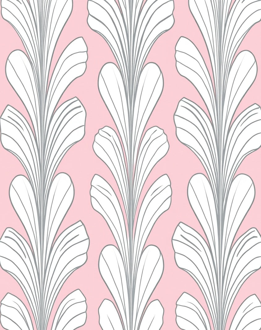 Pale Pink Gray Art Deco Floral Rug