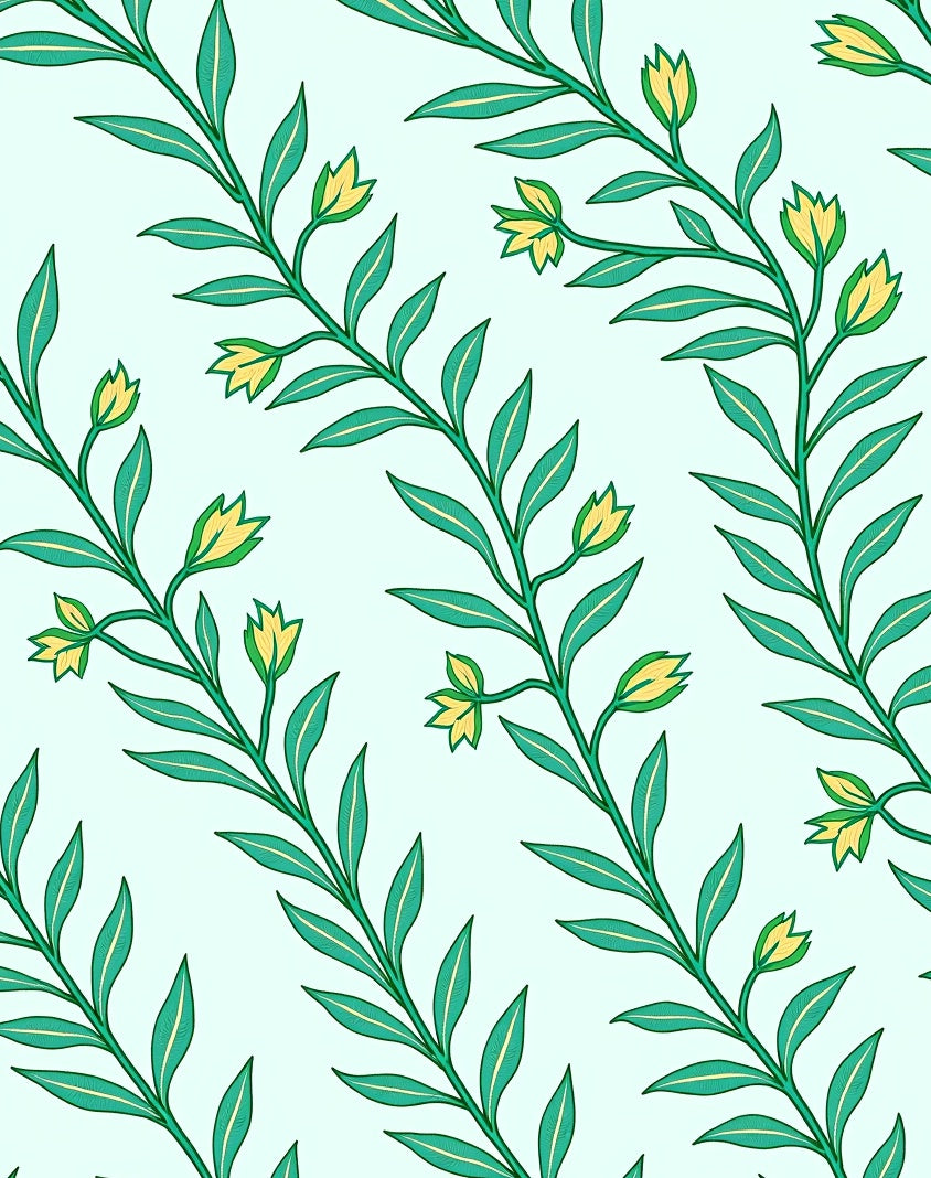 Green Vine With Yellow Blossom Pattern Rug