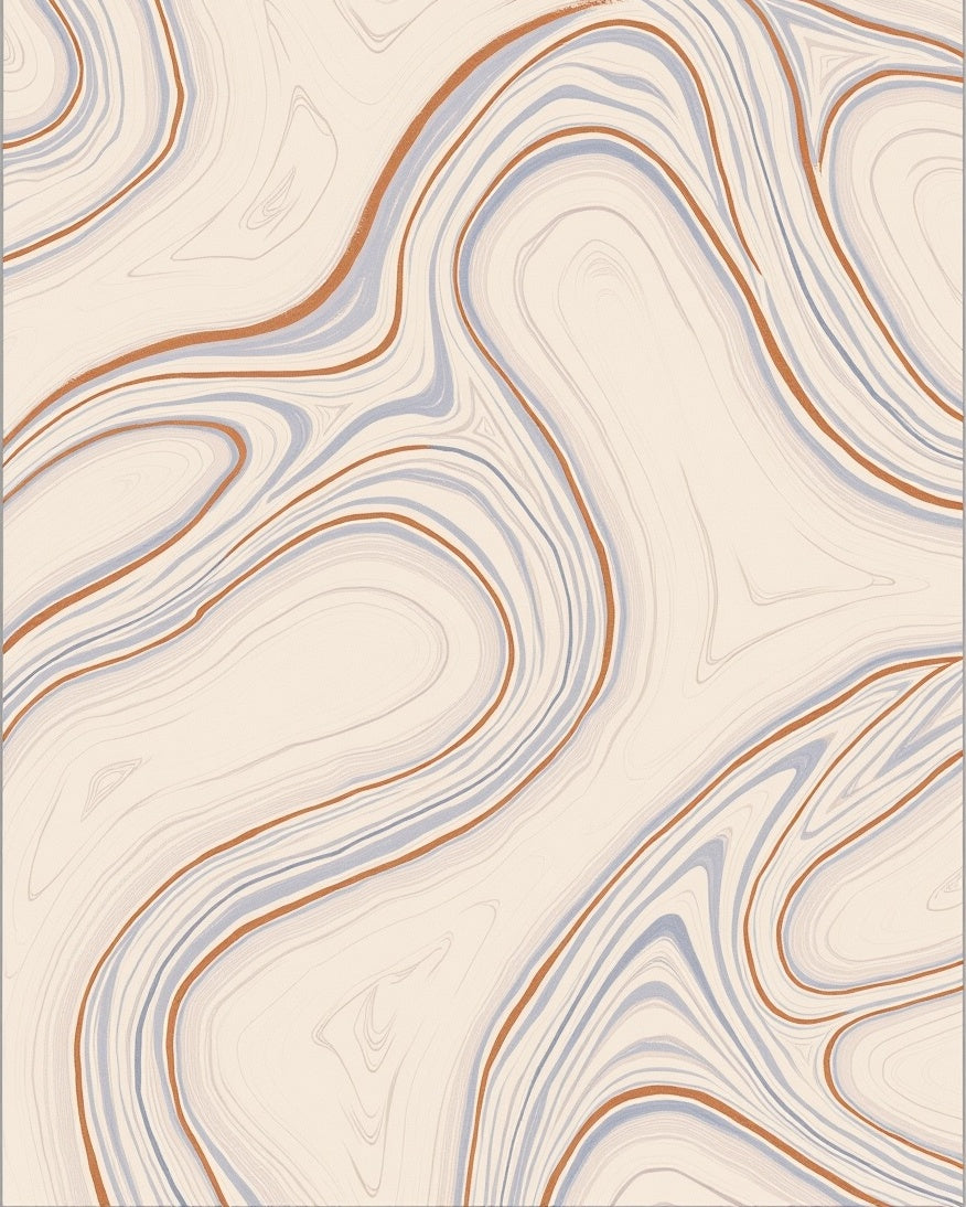 Abstract Swirls Ochre Blue Pattern Rug