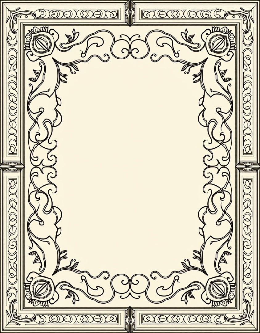 Ornate Floral Vine Border Design Rug