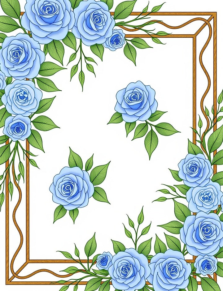 Floral Blue Rose Border Design Rug