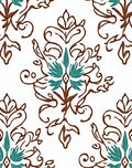 Brown Teal Floral Damask Pattern Rug