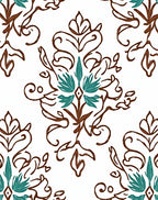 Brown Teal Floral Damask Pattern Rug