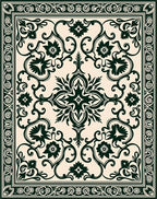 Ornate Dark Floral Scrollwork Pattern Rug