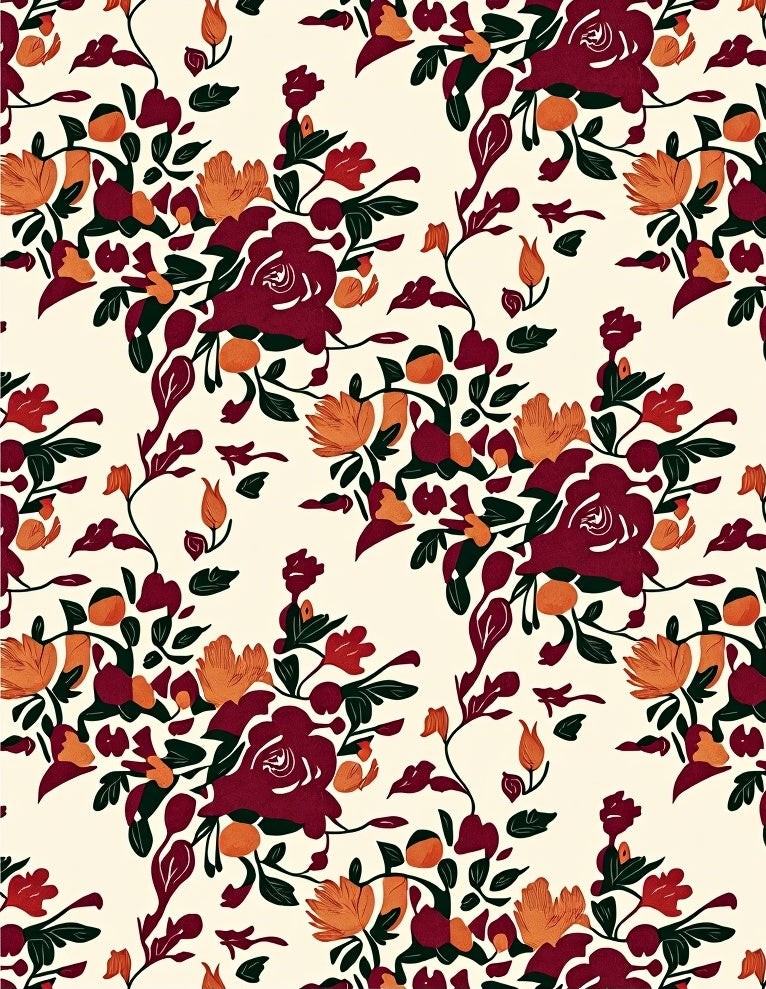 Rich Burgundy Floral Pattern Rug