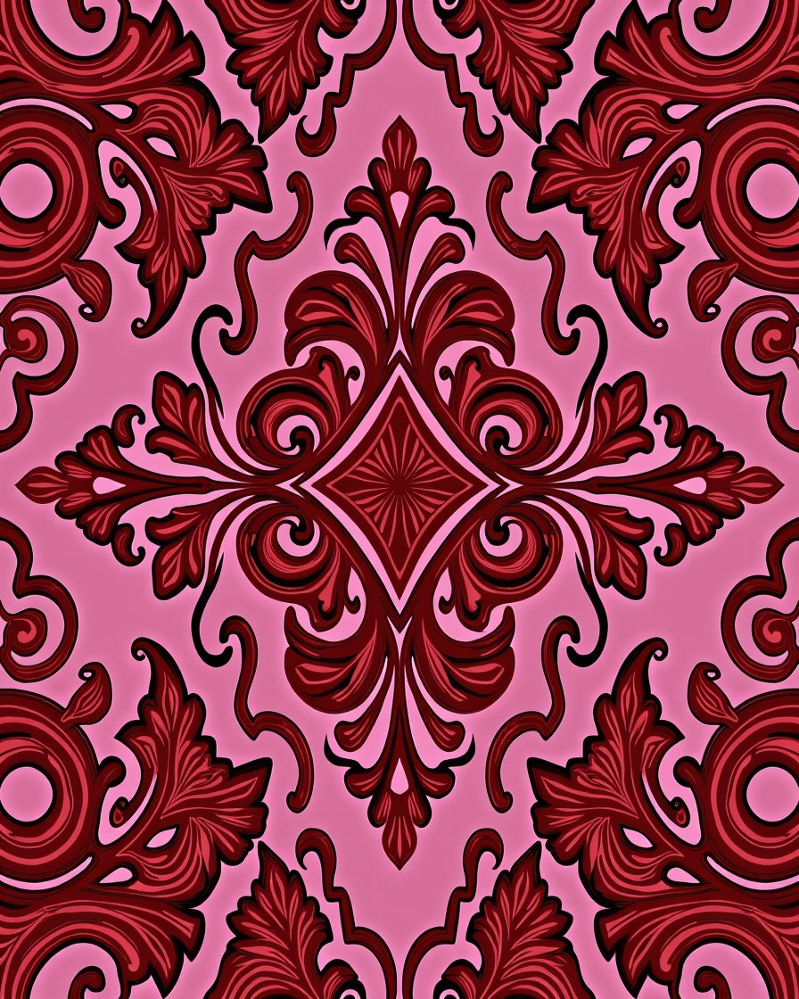 Elegant Pink Red Scroll Pattern Rug