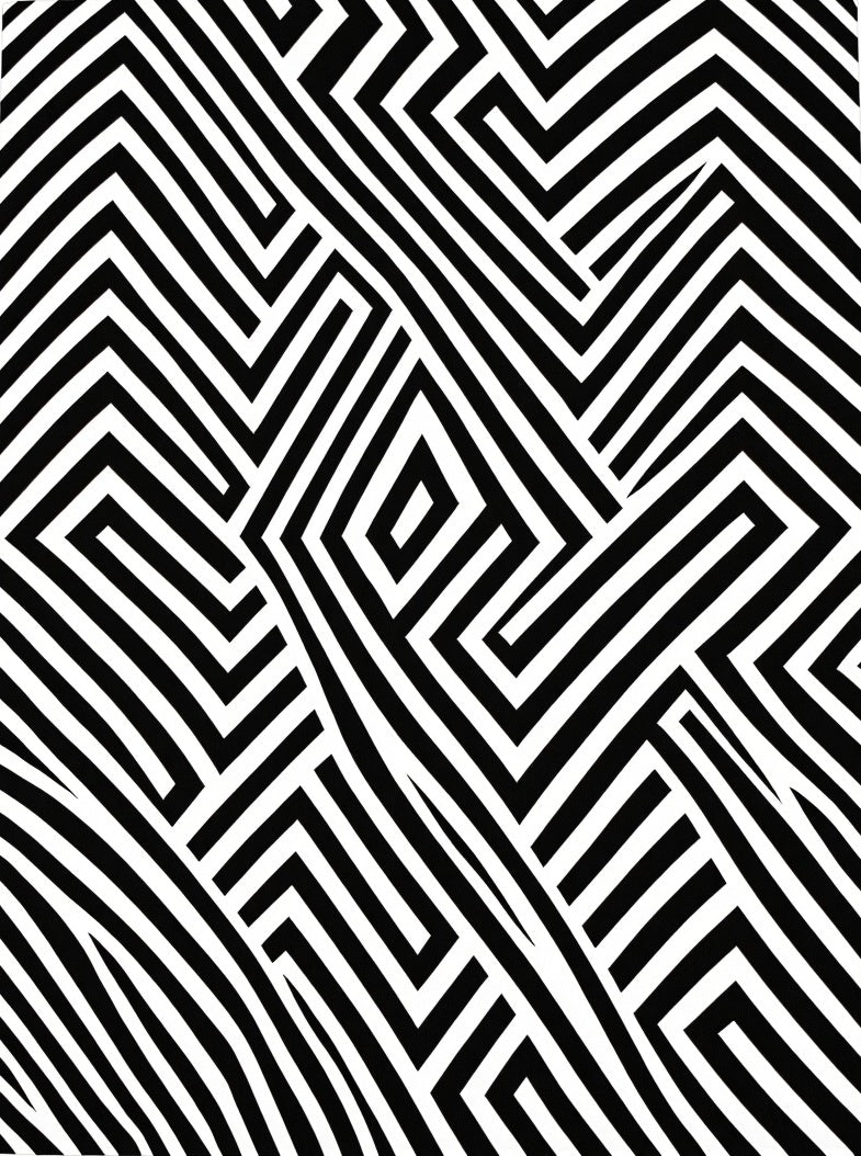 Bold Black White Geometric Maze Rug