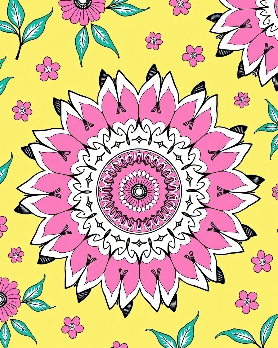 Bright Pink Mandala Flower Pattern Rug