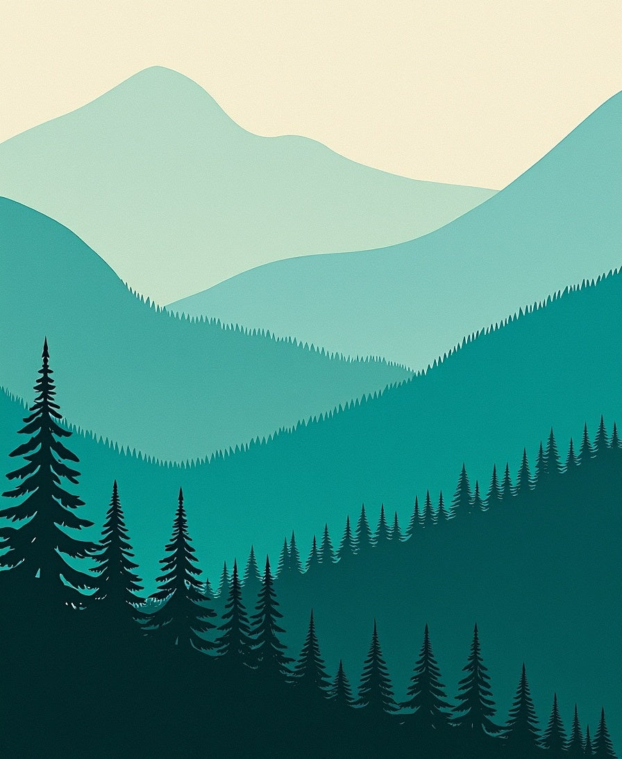 Layered Mountain Forest Landscape Rug