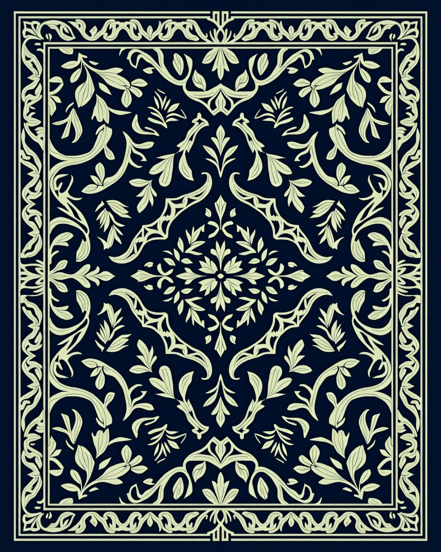 Ornate Floral Damask Pattern Rug