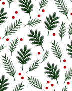 Evergreen Sprigs and Red Dot Pattern Rug