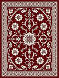 Crimson Floral Scroll Pattern Rug