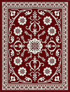 Crimson Floral Scroll Pattern Rug