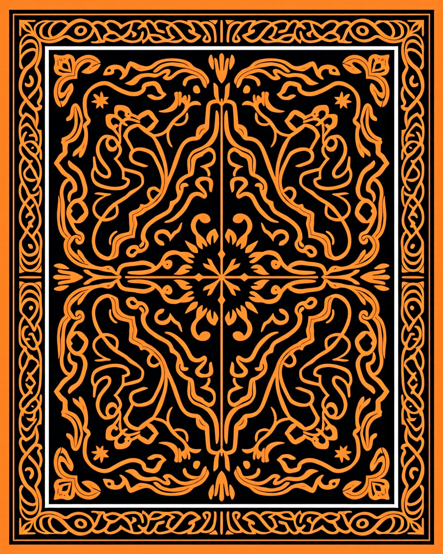 Intricate Orange Tribal Pattern Design Rug
