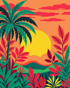 Tropical Sunset Leafy Jungle Design Rug