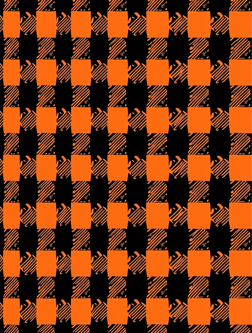 Bold Orange Black Checkered Pattern Rug