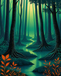 Mystical Forest Stream Pattern Rug