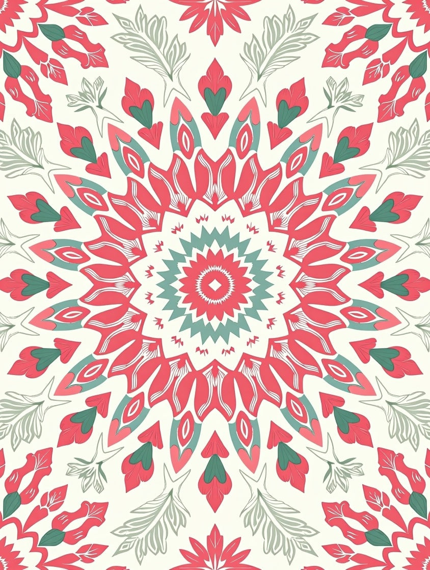 Coral Teal Floral Sunburst Rug