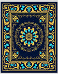 Intricate Blue Yellow Floral Mandala Pattern Rug