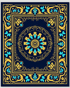 Intricate Blue Yellow Floral Mandala Pattern Rug
