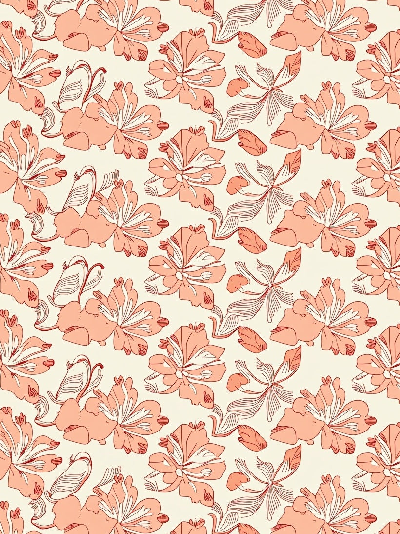 Coral Floral Outline Pattern Design Rug