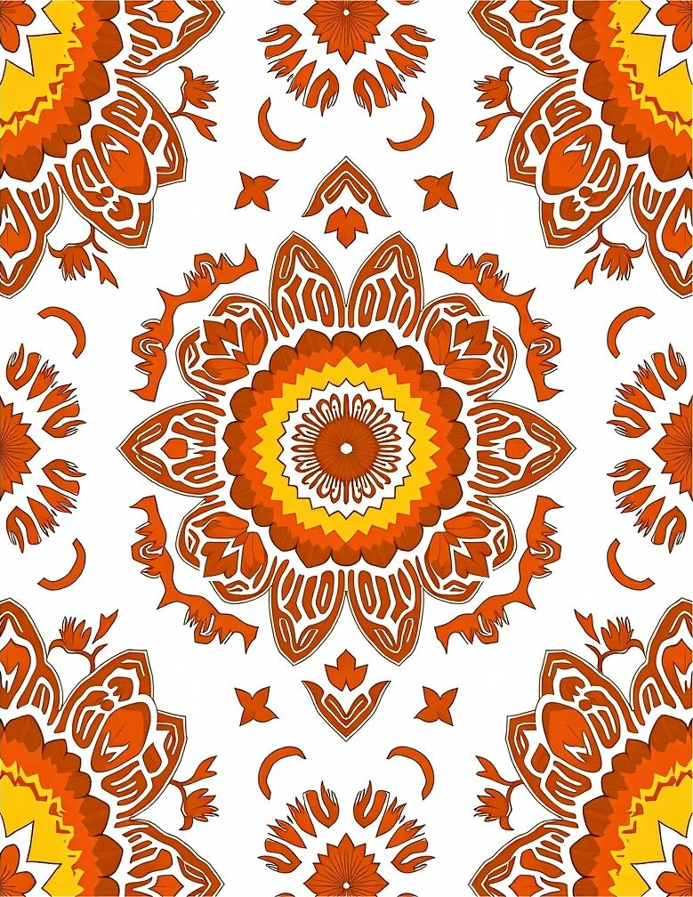 Orange Golden Radiant Mandala Design Rug
