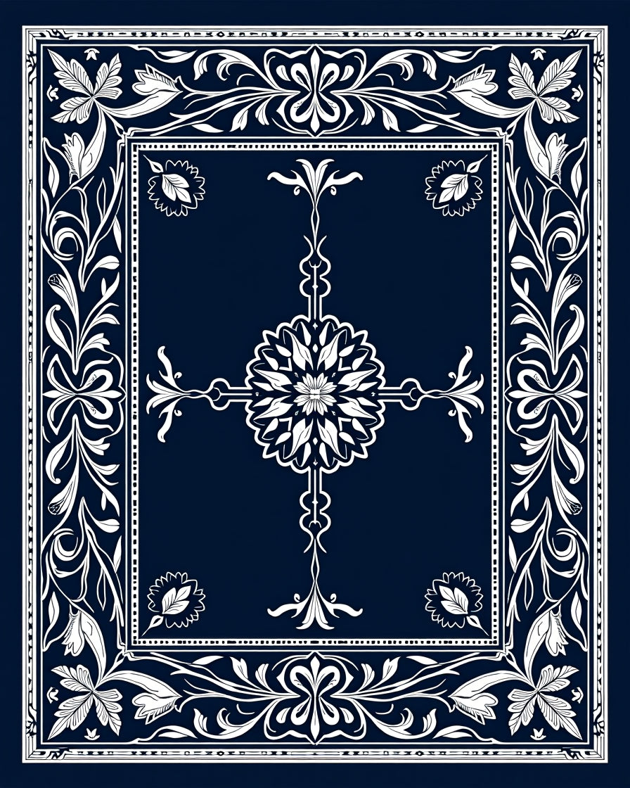 Ornate Floral Bordered Medallion Design Rug