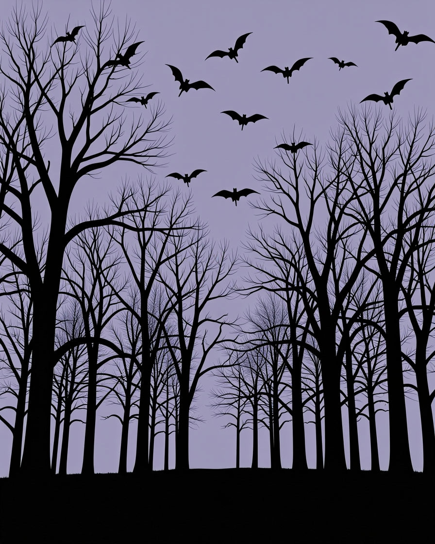 Spooky Forest Bats Silhouette Design Rug
