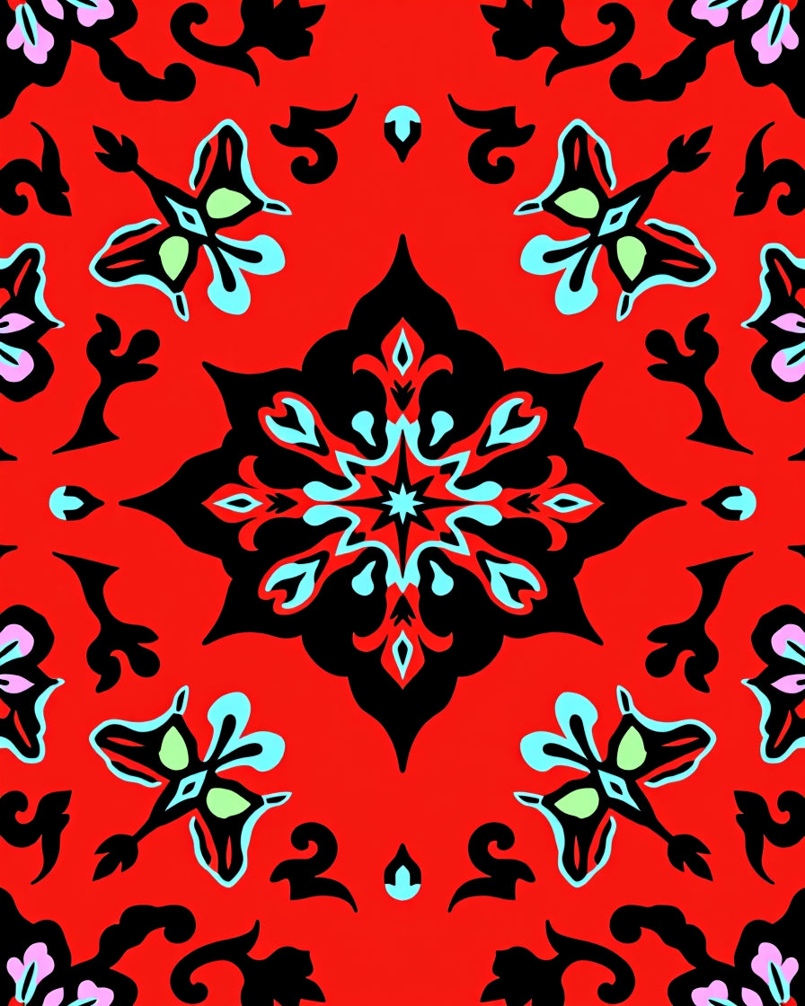 Bright Red Tribal Butterfly Medallion Rug