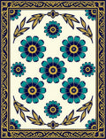 Floral Patterned Navy Teal Yellow Rug