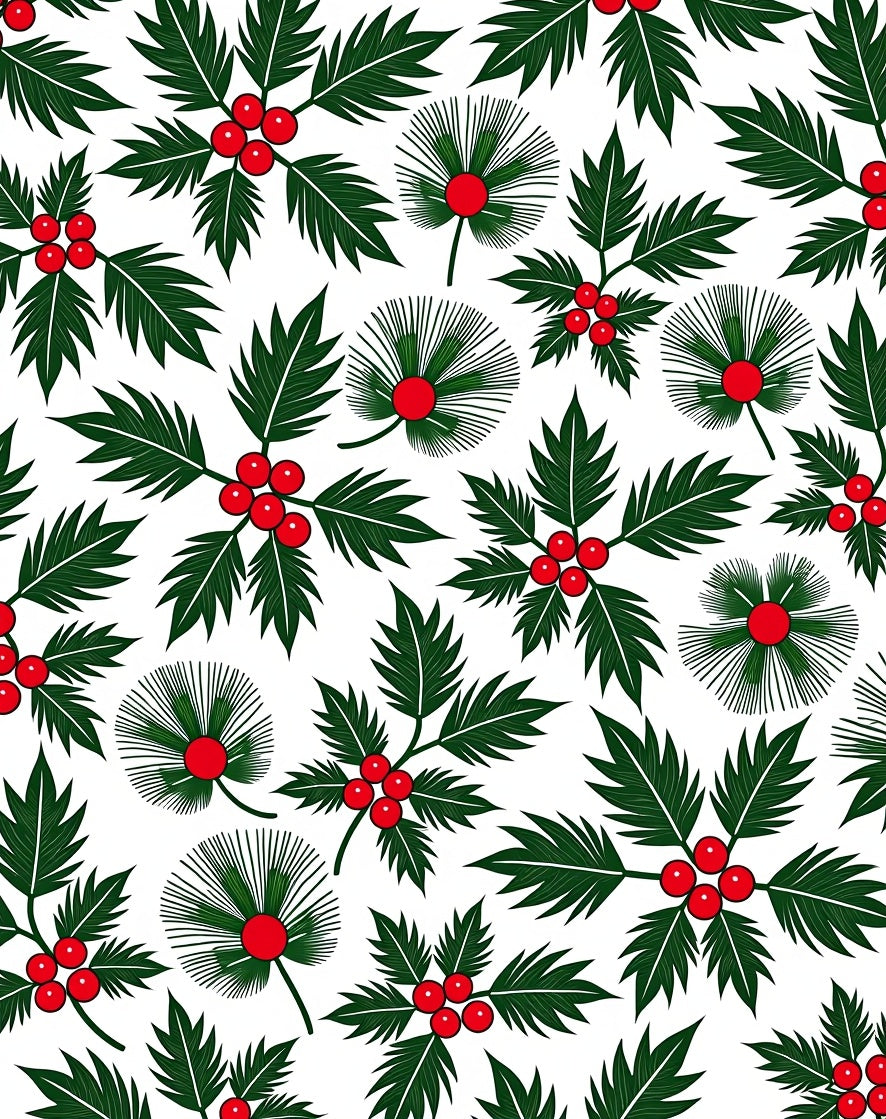 Green Holly Red Berry Holiday Arrangement Rug