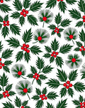 Green Holly Red Berry Holiday Arrangement Rug