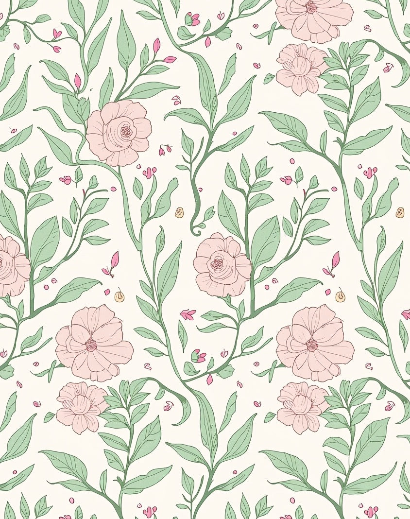 Delicate Pink Floral Vine Pattern Rug
