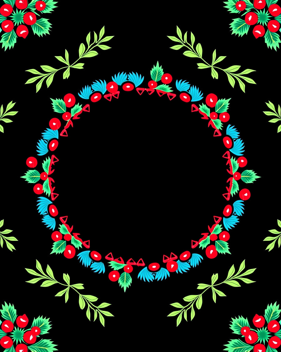 Red Cherry Green Leaf Wreath Rug