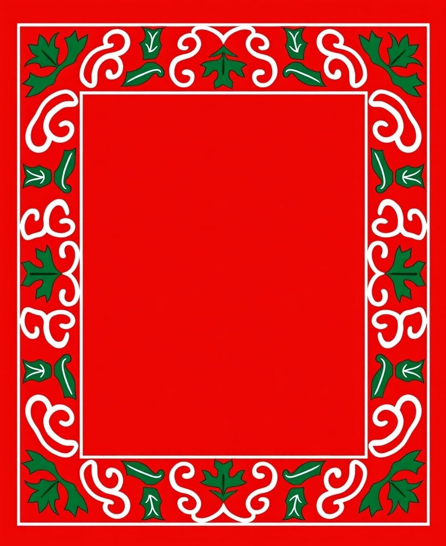 Festive Holly Leaf Swirls Border Design Rug