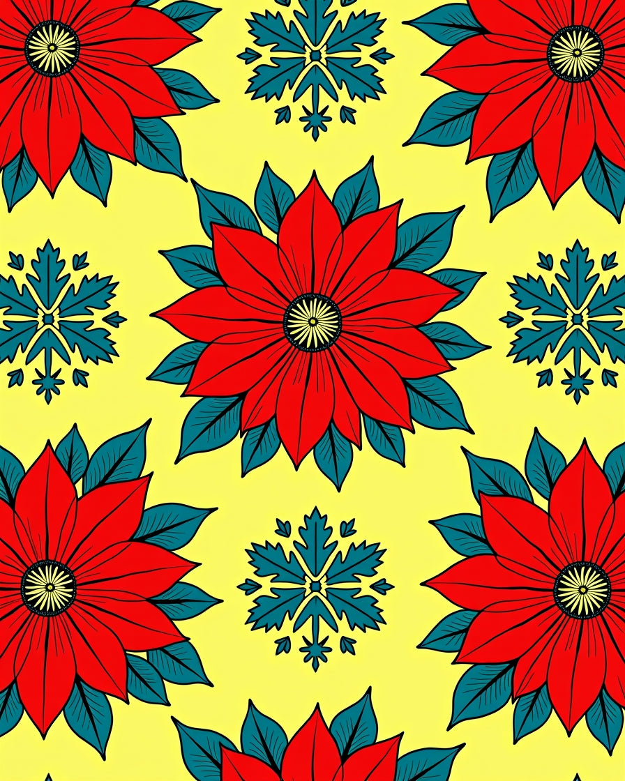 Bold Red Floral Snowflakes Pattern Rug