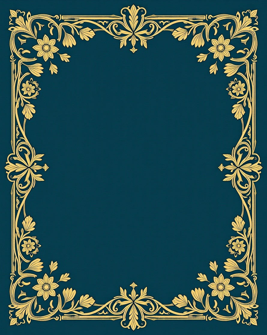 Gold Floral Ornament Design Border Rug