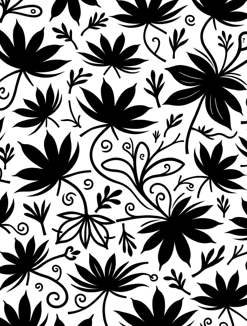 Bold Floral Outline And Silhouette Design Rug