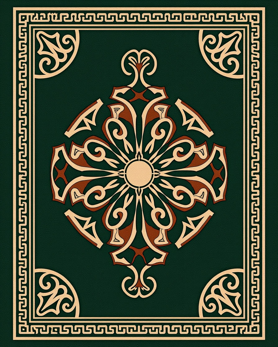 Emerald Green Sunburst Bordered Rug