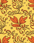 Orange Leaf and Swirl Pattern Rug