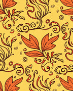 Orange Leaf and Swirl Pattern Rug