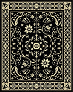 Black Cream Floral Scrollwork Rug