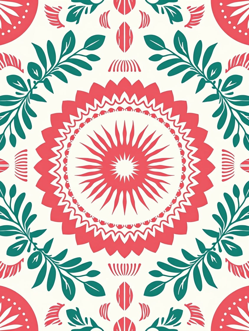 Coral Teal Floral Sunburst Design Rug
