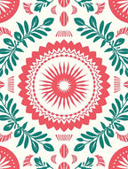 Coral Teal Floral Sunburst Design Rug